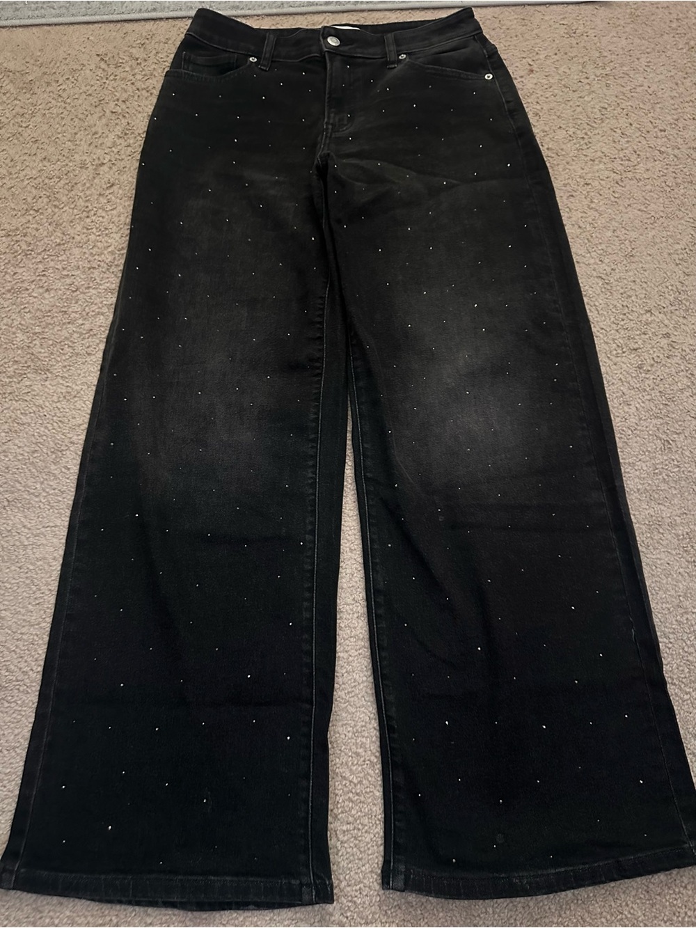 PINK Victoria's Secret Black Wide-Leg Jeans with Subtle Studs